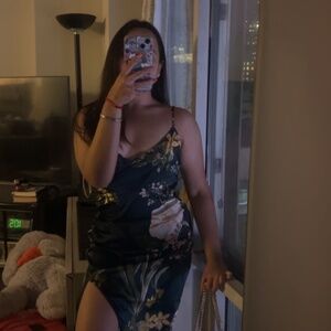 Lulus Satin Navy blue dress with flowers